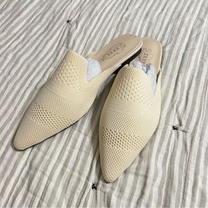 Women's Flat Mules Pointed Toe Backless Loafer Shoes, cream color